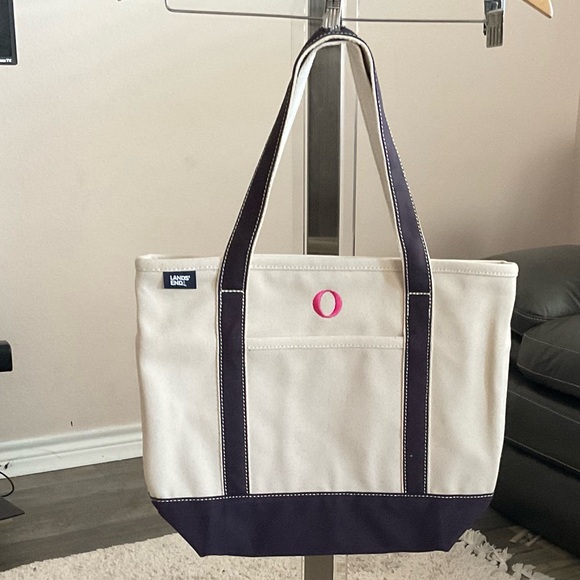 New! Land’s End Ladies Medium Natural 5 Pocket Zip Top Canvas Tote Bag - Picture 3 of 6